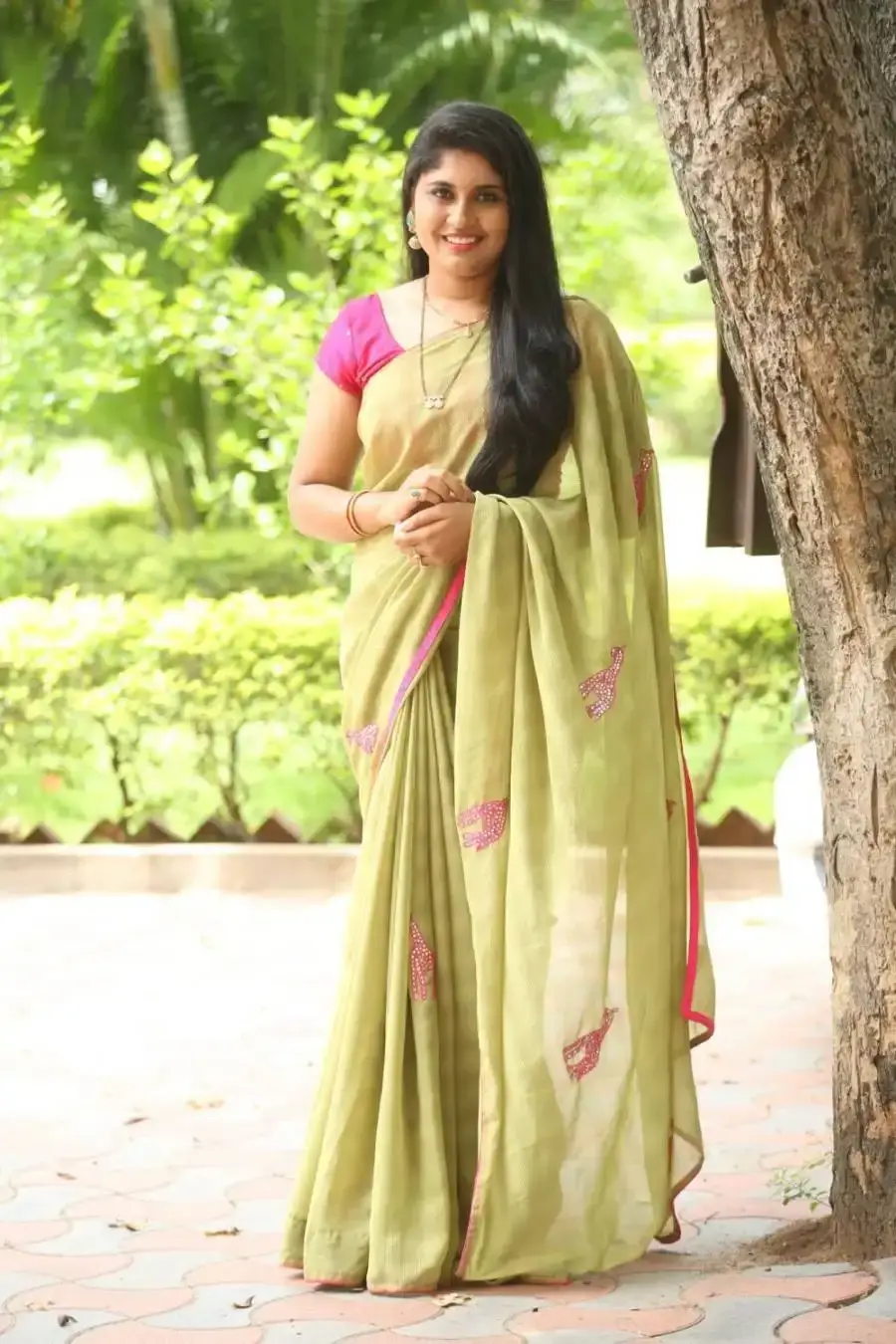 Sonia Chowdary In Green Saree at movie Audio Launch